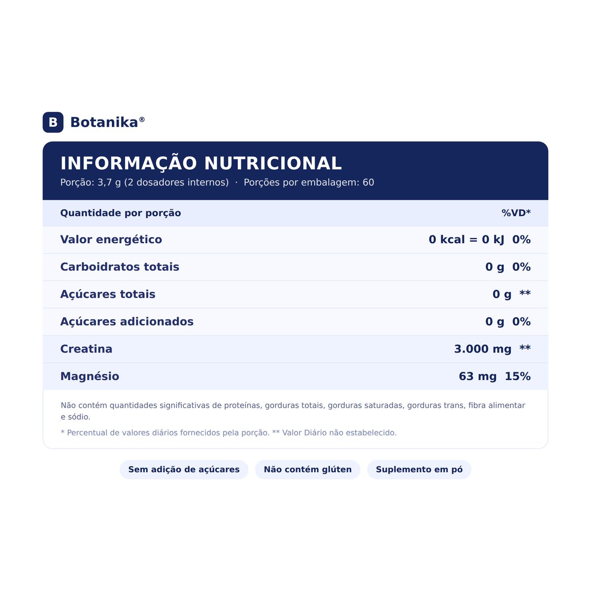 Creatina Botanika - informacao nutricional