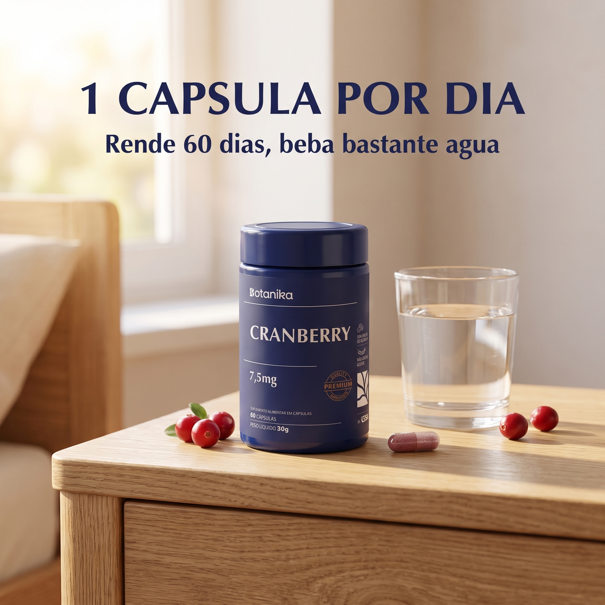 Cranberry Botanika — 1 cápsula por dia, rende 60 dias