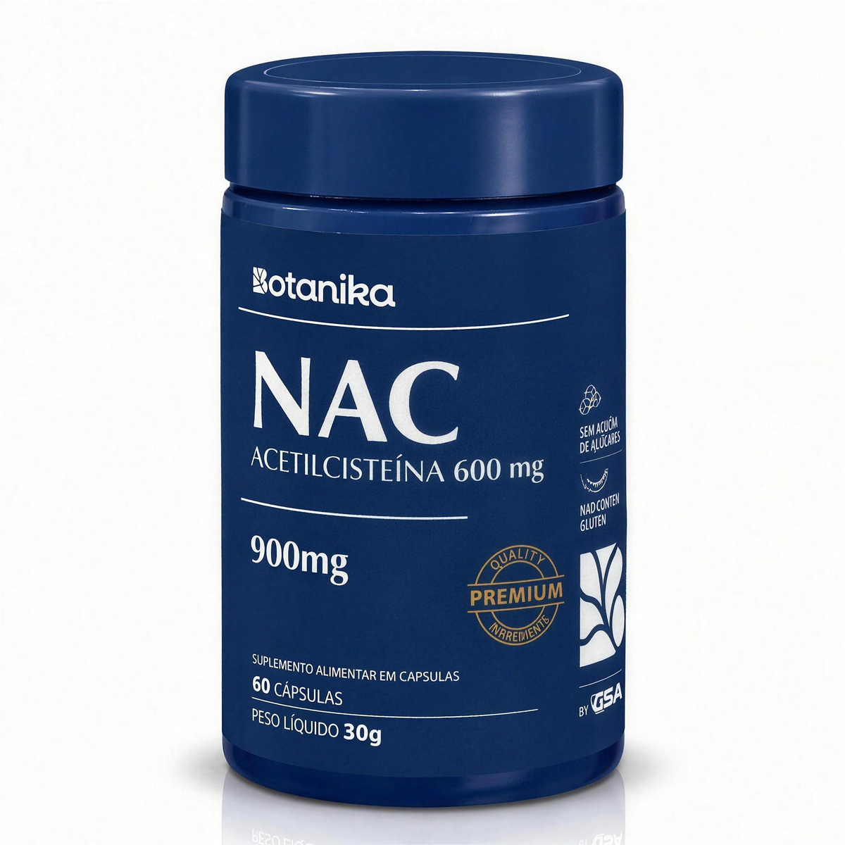 NAC Botanika — frasco 60 cápsulas, acetilcisteína 600 mg