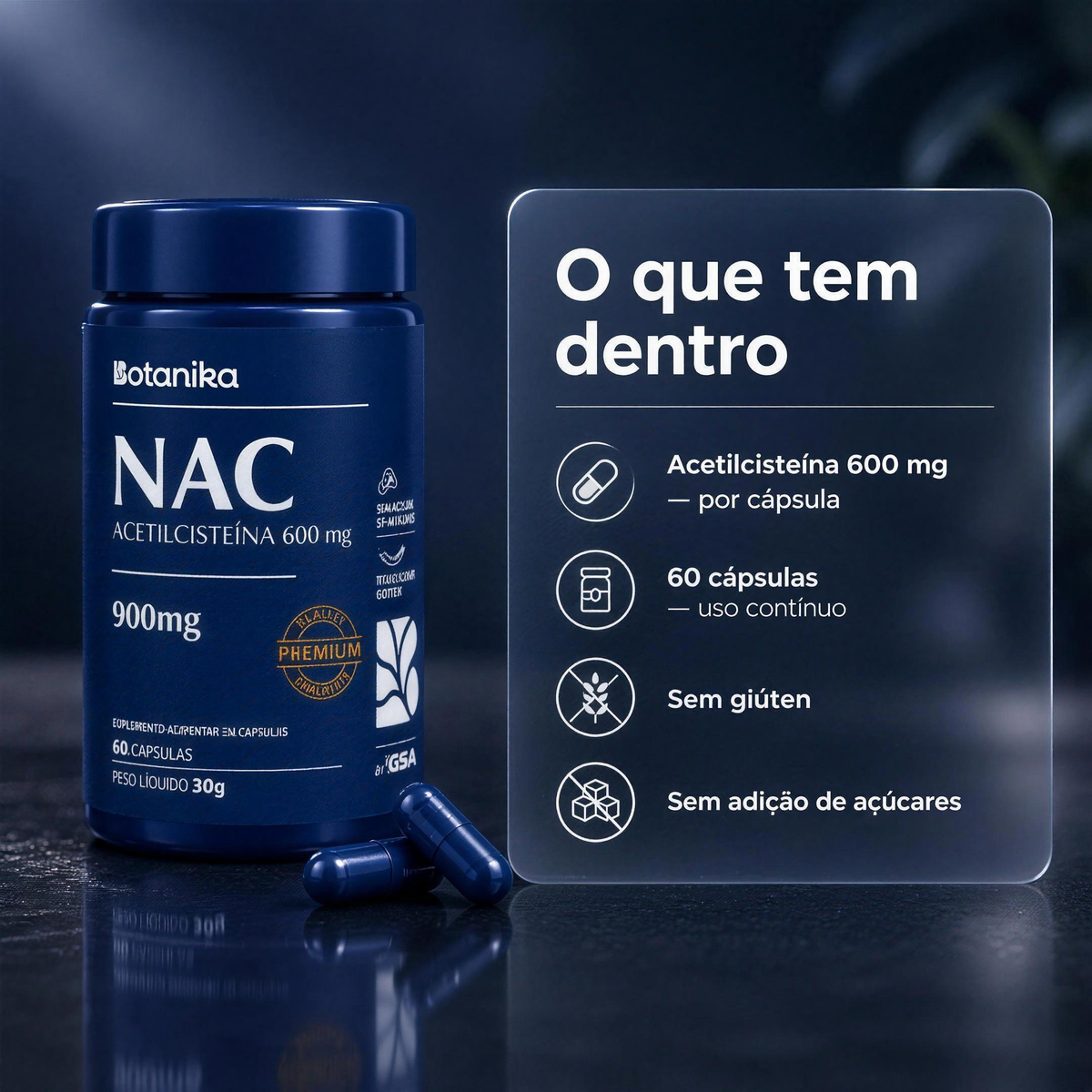 NAC Botanika — o que tem dentro: acetilcisteína 600 mg