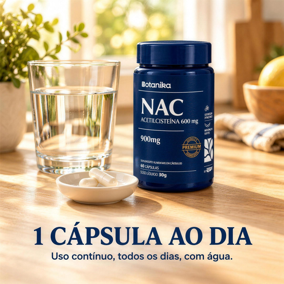 NAC Botanika — 1 cápsula ao dia, uso contínuo