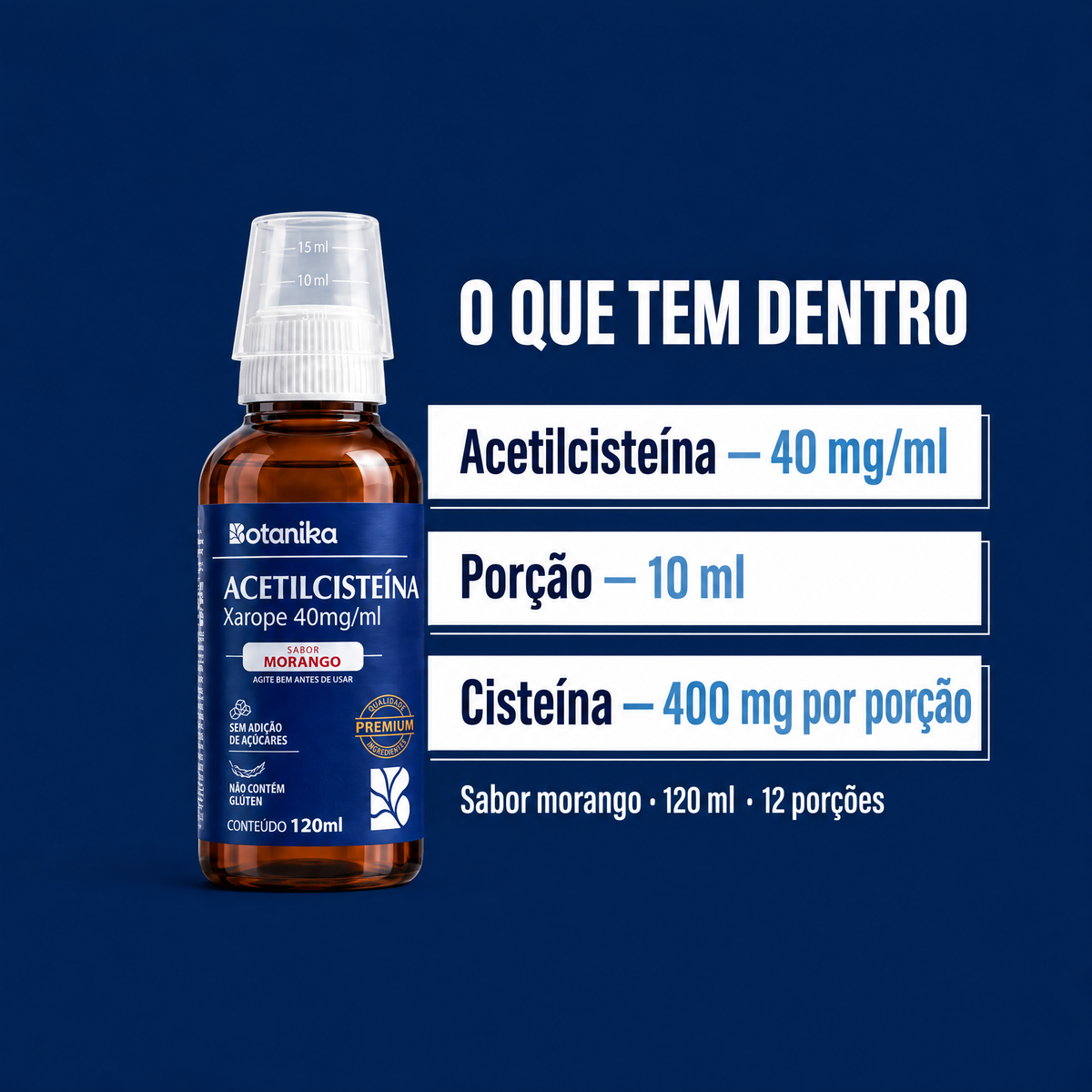 Acetilcisteína Xarope Botanika — o que tem dentro: 40 mg/ml