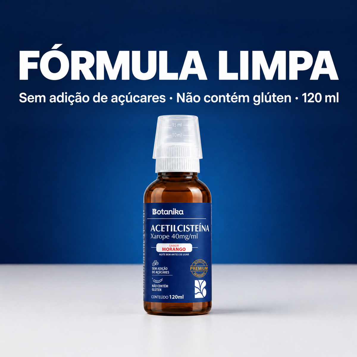 Acetilcisteína Xarope Botanika — fórmula limpa: sem adição de açúcares, sem glúten