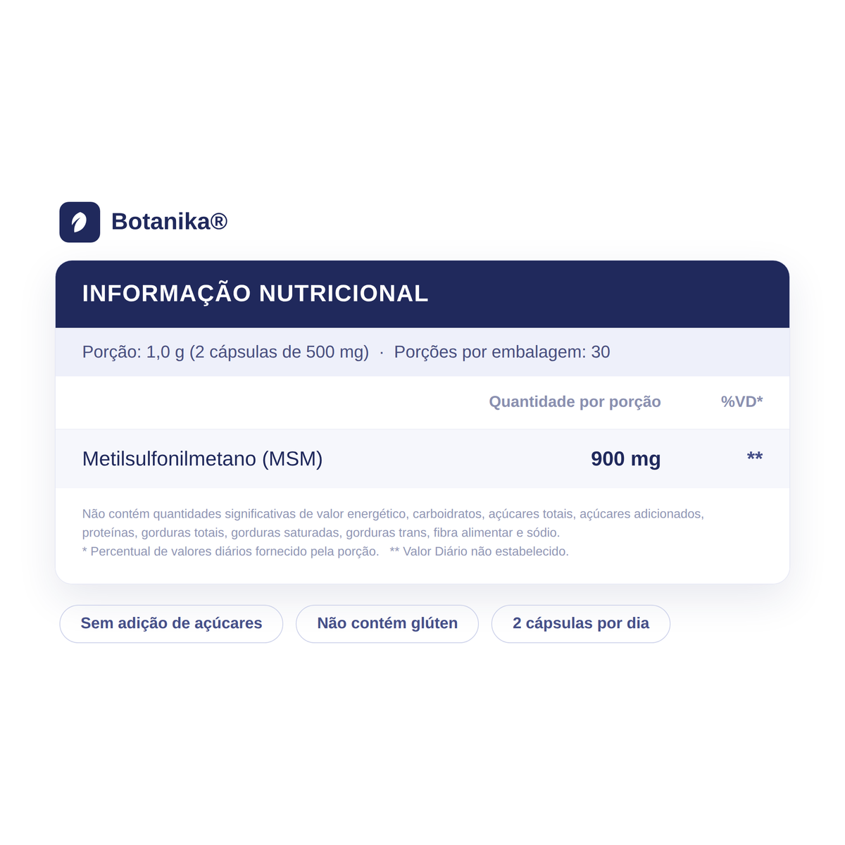 MSM tabela nutricional