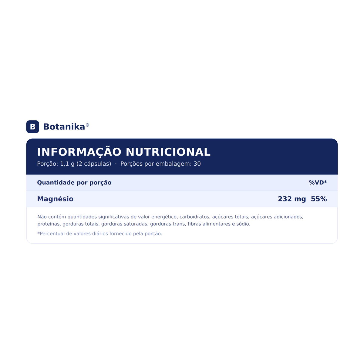 Tri[Mg] Complex Botanika - informacao nutricional