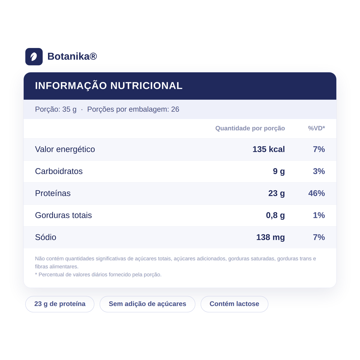 Whey Balance 910 g — informação nutricional